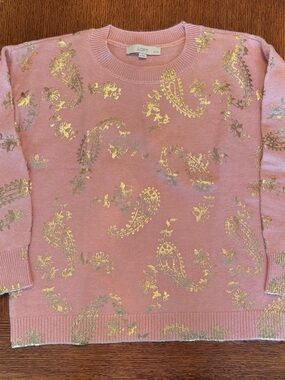 LOFT Pink Sweater with Gold Paisley Accents